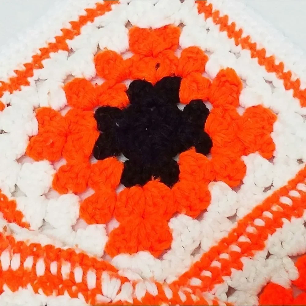 VINTAGE Granny Square Handmade Orange Afghan Throw